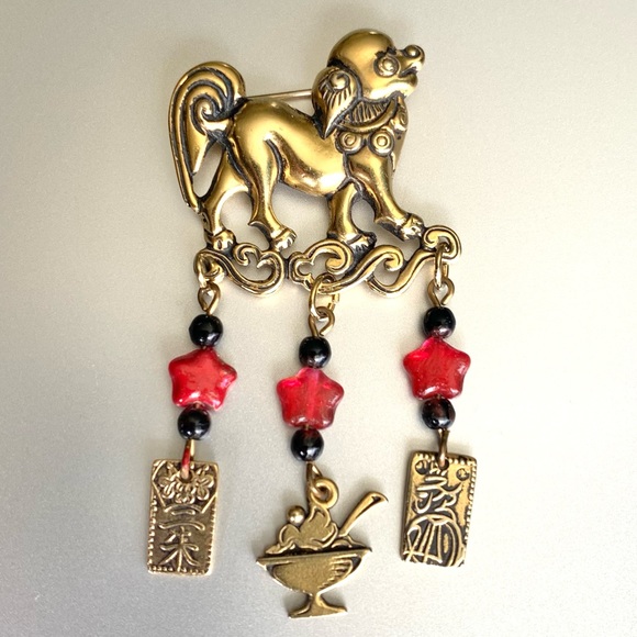 Year of the Dog Chinese Zodiac Dangling Charms Lapel Pin Brooch - Picture 1 of 2
